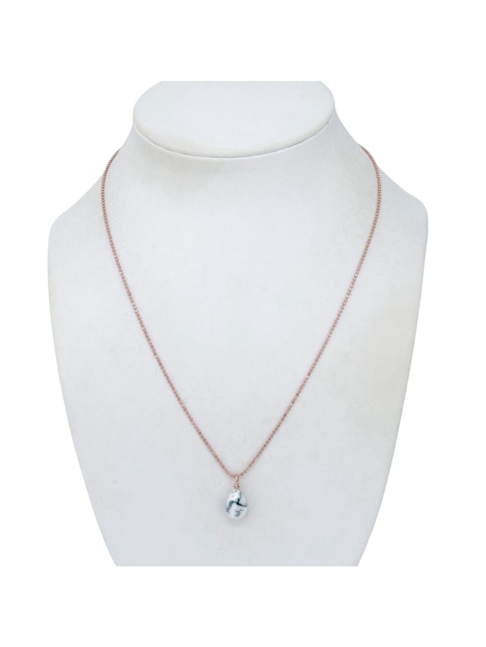 Vintage Rose-Gold Sterling Silver 925 Tone Howlite Teardrop Pendant 17.5"